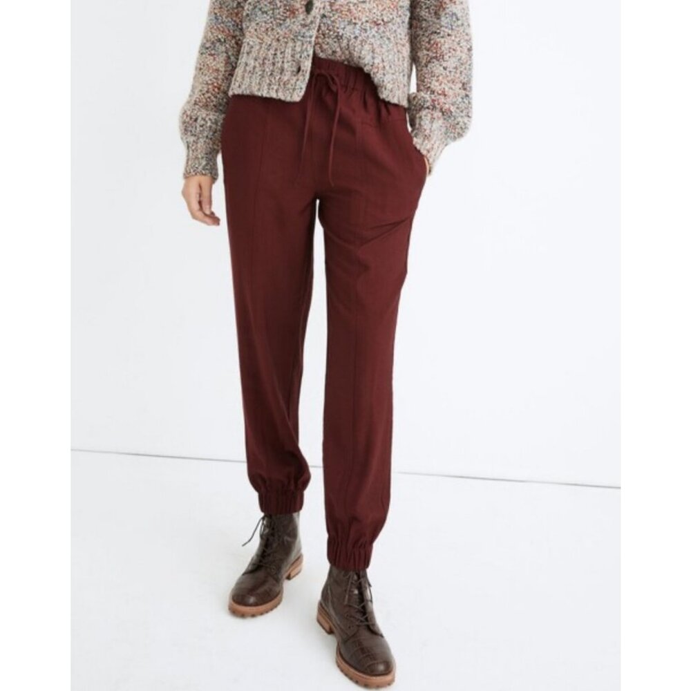 Madewell Drapey Seamed Track Trousers in Dark Cabernet MB287